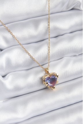 316l çelik Zincir Gold Renk Mor Renk Zirkon Taşlı Kalp Model Kadın Kolye 316l çelik Zincir Gold Renk Mor Renk Zirkon Taşlı Kalp Model Kadın Kolye