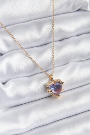 316l çelik Zincir Gold Renk Mor Renk Zirkon Taşlı Kalp Model Kadın Kolye 316l çelik Zincir Gold Renk Mor Renk Zirkon Taşlı Kalp Model Kadın Kolye