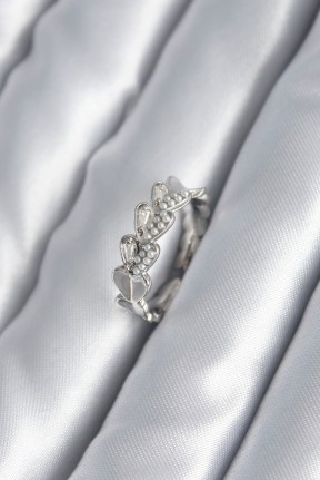 Pirinç Gümüş Renk Kalp Model İnci Detay Kadın Yüzük