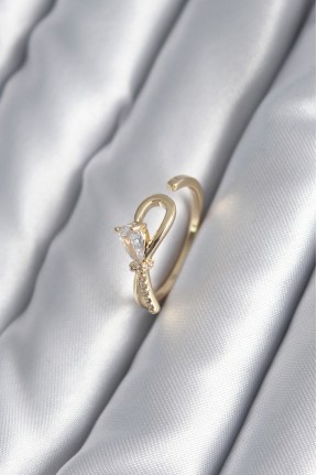 Pirinç Gold Renk Zirkon Taş Detay Kurdele Model Kadın Yüzük Pirinç Gold Renk Zirkon Taş Detay Kurdele Model Kadın Yüzük