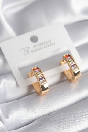 Pirinç Gold Renk Renkli Zirkon Taşlı Kadın Küpe Pirinç Gold Renk Renkli Zirkon Taşlı Kadın Küpe