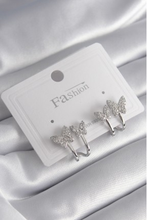 Pirinç Gümüş Renk Zirkon Taşlı Kelebek Model Kadın Küpe Pirinç Gümüş Renk Zirkon Taşlı Kelebek Model Kadın Küpe