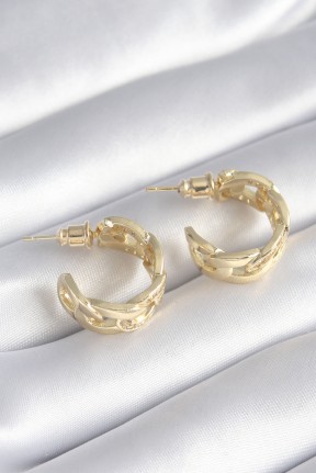 Pirinç Gold Renk Zirkon Taş Detay Zincir Model Kadın Küpe Pirinç Gold Renk Zirkon Taş Detay Zincir Model Kadın Küpe