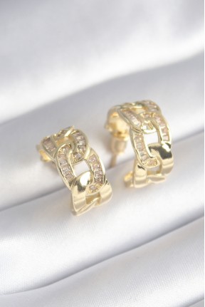 Pirinç Gold Renk Zirkon Taş Detay Zincir Model Kadın Küpe Pirinç Gold Renk Zirkon Taş Detay Zincir Model Kadın Küpe