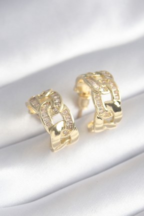 Pirinç Gold Renk Zirkon Taş Detay Zincir Model Kadın Küpe Pirinç Gold Renk Zirkon Taş Detay Zincir Model Kadın Küpe