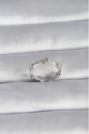 Pirinç Gümüş Renk Kalp Model Zirkon Taş Detay Kadın Yüzük Pirinç Gümüş Renk Kalp Model Zirkon Taş Detay Kadın Yüzük