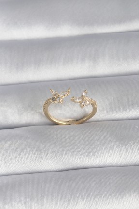 Pirinç Gold Renk Zirkon Taşlı Kelebek Model Kadın Yüzük Pirinç Gold Renk Zirkon Taşlı Kelebek Model Kadın Yüzük