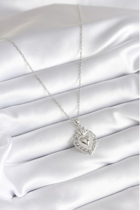 316l çelik Gümüş Renk Zirkon Taş Detay Taç Kalp Model Kadın Kolye 316l çelik Gümüş Renk Zirkon Taş Detay Taç Kalp Model Kadın Kolye