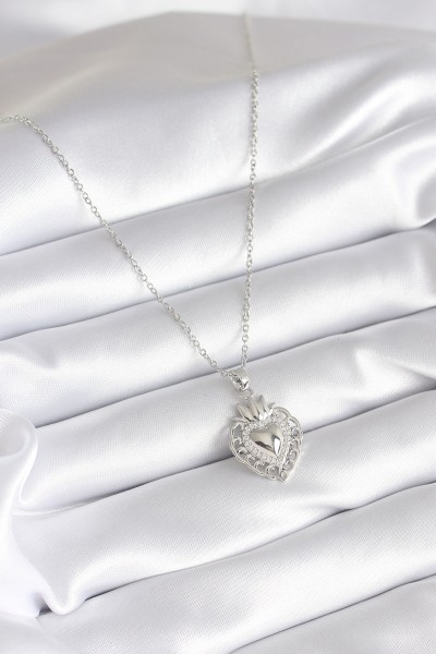 316l çelik Gümüş Renk Zirkon Taş Detay Taç Kalp Model Kadın Kolye 316l çelik Gümüş Renk Zirkon Taş Detay Taç Kalp Model Kadın Kolye