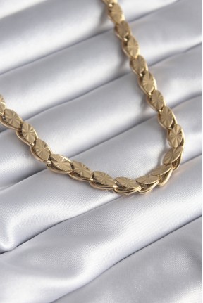 316l çelik Gold Renk Lazer Kesim Arpa Zincir Model Kadın Kolye