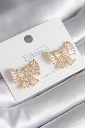 Pirinç Gold Renk Zirkon Taşlı Kurdele Model Kadın Küpe Pirinç Gold Renk Zirkon Taşlı Kurdele Model Kadın Küpe