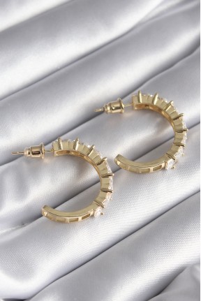 Pirinç Gold Renk Zirkon Taşlı Halka Model Kadın Küpe Pirinç Gold Renk Zirkon Taşlı Halka Model Kadın Küpe
