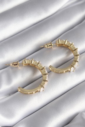 Pirinç Gold Renk Zirkon Taşlı Halka Model Kadın Küpe Pirinç Gold Renk Zirkon Taşlı Halka Model Kadın Küpe