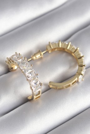 Pirinç Gold Renk Zirkon Taşlı Halka Model Kadın Küpe Pirinç Gold Renk Zirkon Taşlı Halka Model Kadın Küpe