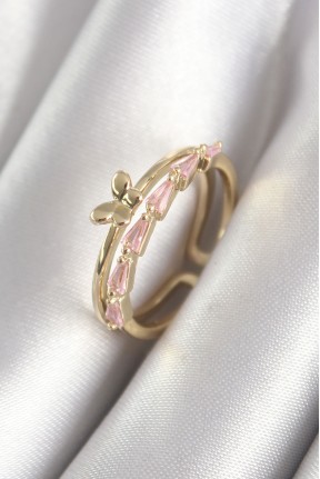 Pirinç Gold Renk Zirkon Taşlı Kelebek Figür Kadın Yüzük Pirinç Gold Renk Zirkon Taşlı Kelebek Figür Kadın Yüzük