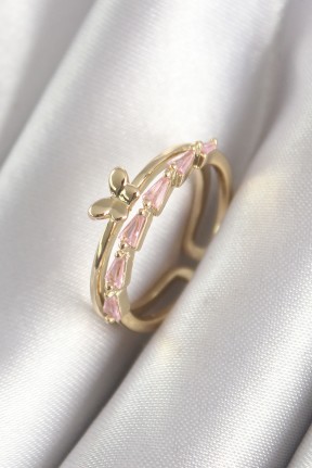 Pirinç Gold Renk Zirkon Taşlı Kelebek Figür Kadın Yüzük Pirinç Gold Renk Zirkon Taşlı Kelebek Figür Kadın Yüzük