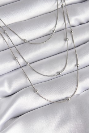 316l çelik Gümüş Renk 3'lü Topçuk Detay Kadın Kolye