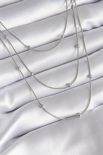 316l çelik Gümüş Renk 3'lü Topçuk Detay Kadın Kolye