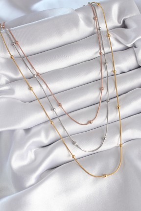 316l çelik Mix Renk 3'lü Topçuk Detay Kadın Kolye 316l çelik Mix Renk 3'lü Topçuk Detay Kadın Kolye