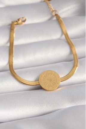 316l çelik Gold Renk İtalyan Zincir Model İşlemeli Madalyon Figür Kadın Bileklik 316l çelik Gold Renk İtalyan Zincir Model İşlemeli Madalyon Figür Kadın Bileklik