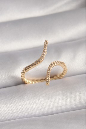 Pirinç Gold Renk Zirkon Taşlı Kadın Yüzük