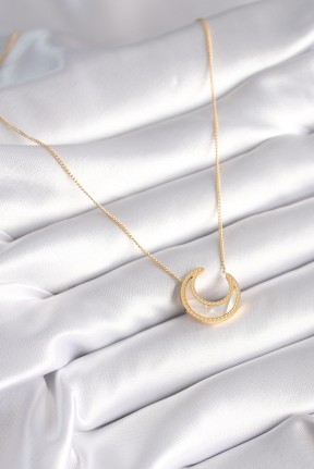 316l çelik Gold Renk Beyaz Sedefli Hilal Model Kadın Kolye 316l çelik Gold Renk Beyaz Sedefli Hilal Model Kadın Kolye