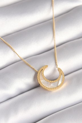 316l çelik Gold Renk Beyaz Sedefli Hilal Model Kadın Kolye 316l çelik Gold Renk Beyaz Sedefli Hilal Model Kadın Kolye