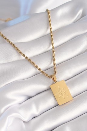316l çelik Gold Renk Burgu Zincir Kutup Yıldızı İşleme Plaka Figür Kadın Kolye 316l çelik Gold Renk Burgu Zincir Kutup Yıldızı İşleme Plaka Figür Kadın Kolye