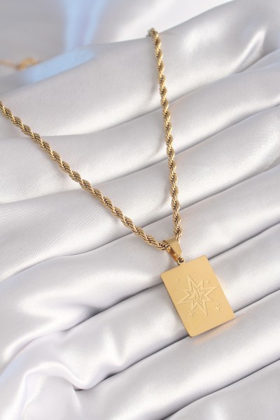 316l çelik Gold Renk Burgu Zincir Kutup Yıldızı İşleme Plaka Figür Kadın Kolye 316l çelik Gold Renk Burgu Zincir Kutup Yıldızı İşleme Plaka Figür Kadın Kolye