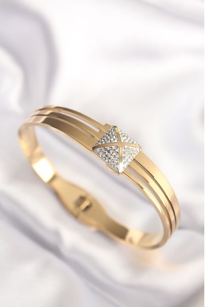 316l çelik Zirkon Taşlı Gold Renk Kadın Kelepçe Bilezik