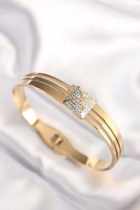 316l çelik Zirkon Taşlı Gold Renk Kadın Kelepçe Bilezik 316l çelik Zirkon Taşlı Gold Renk Kadın Kelepçe Bilezik