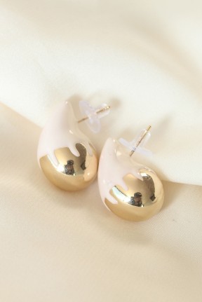 Minimal Beyaz Mineli çift Renk Damla Küpe Minimal Beyaz Mineli çift Renk Damla Küpe