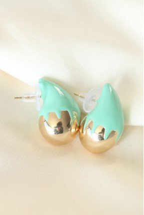 Minimal Turkuaz Mineli çift Renk Damla Küpe Minimal Turkuaz Mineli çift Renk Damla Küpe