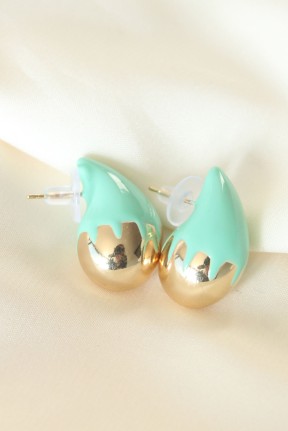 Minimal Turkuaz Mineli çift Renk Damla Küpe Minimal Turkuaz Mineli çift Renk Damla Küpe