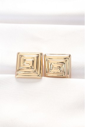 Pirinç Gold Renk Kare Form Küpe Pirinç Gold Renk Kare Form Küpe