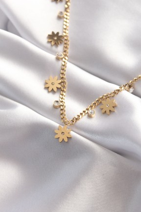 316l çelik Taşlı Gold Renk çoklu çiçek Kolye 316l çelik Taşlı Gold Renk çoklu çiçek Kolye