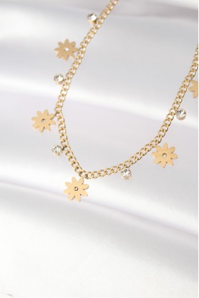 316l çelik Taşlı Gold Renk çoklu çiçek Kolye 316l çelik Taşlı Gold Renk çoklu çiçek Kolye