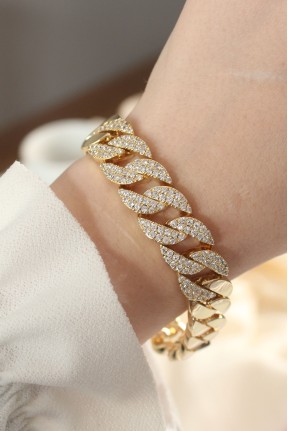 Vip Seri Pirinç Ortası Zirkon Taşlı Gold Renk Gurmet Bileklik Vip Seri Pirinç Ortası Zirkon Taşlı Gold Renk Gurmet Bileklik