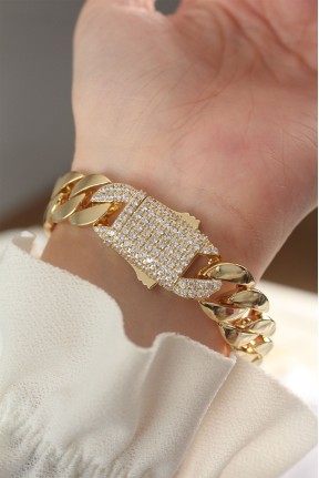 Vip Seri Pirinç Ortası Zirkon Taşlı Gold Renk Gurmet Bileklik Vip Seri Pirinç Ortası Zirkon Taşlı Gold Renk Gurmet Bileklik