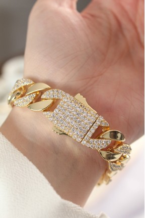 Vip Seri Pirinç Zirkon Taşlı Gold Renk Gurmet Bileklik Vip Seri Pirinç Zirkon Taşlı Gold Renk Gurmet Bileklik