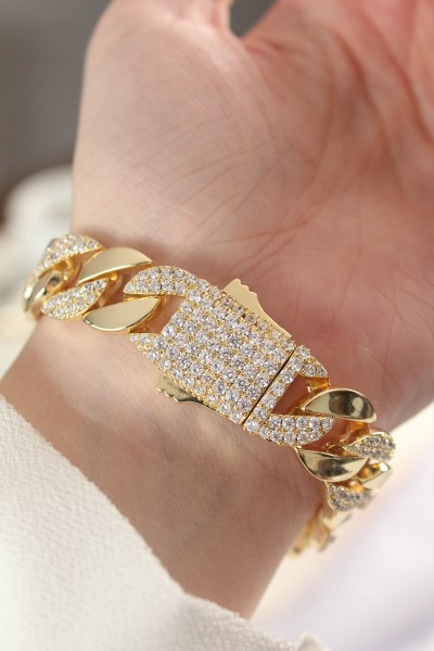 Vip Seri Pirinç Zirkon Taşlı Gold Renk Gurmet Bileklik Vip Seri Pirinç Zirkon Taşlı Gold Renk Gurmet Bileklik