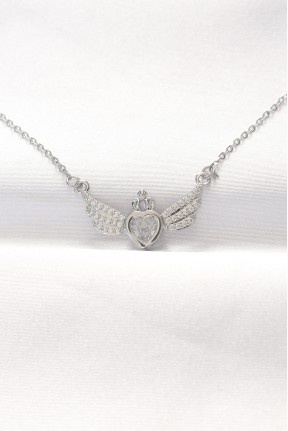 316l çelik Silver Renk Zirkon Taşlı Kalpli Kanat Kolye 316l çelik Silver Renk Zirkon Taşlı Kalpli Kanat Kolye