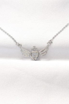 316l çelik Silver Renk Zirkon Taşlı Kalpli Kanat Kolye 316l çelik Silver Renk Zirkon Taşlı Kalpli Kanat Kolye