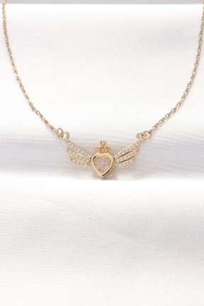 316l çelik Gold Renk Zirkon Taşlı Kalpli Kanat Kolye 316l çelik Gold Renk Zirkon Taşlı Kalpli Kanat Kolye