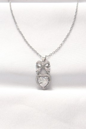 316l çelik Silver Renk Zirkon Taşlı Kalpli Fiyonk Kolye 316l çelik Silver Renk Zirkon Taşlı Kalpli Fiyonk Kolye