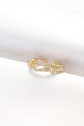 Kemer Tokası Tasarımlı Gold Renk Zirkon Taşlı Ayarlanabilir Yüzük Kemer Tokası Tasarımlı Gold Renk Zirkon Taşlı Ayarlanabilir Yüzük