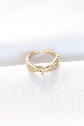 Kıvrım Model Gold Renk Zirkon Taşlı Ayarlanabilir Yüzük Kıvrım Model Gold Renk Zirkon Taşlı Ayarlanabilir Yüzük