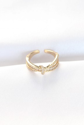 Kıvrım Model Gold Renk Zirkon Taşlı Ayarlanabilir Yüzük Kıvrım Model Gold Renk Zirkon Taşlı Ayarlanabilir Yüzük