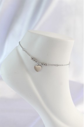 316l çelik Gümüş Renk Zirkon Taş Detay Kalpli Halhal