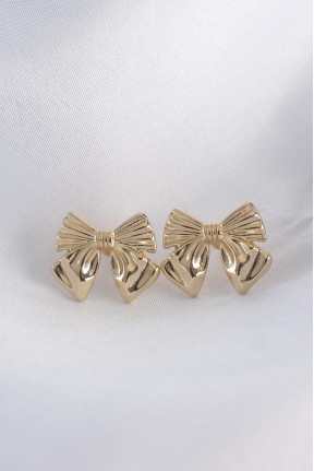 Pirinç Gold Renk Fiyonk Küpe Pirinç Gold Renk Fiyonk Küpe